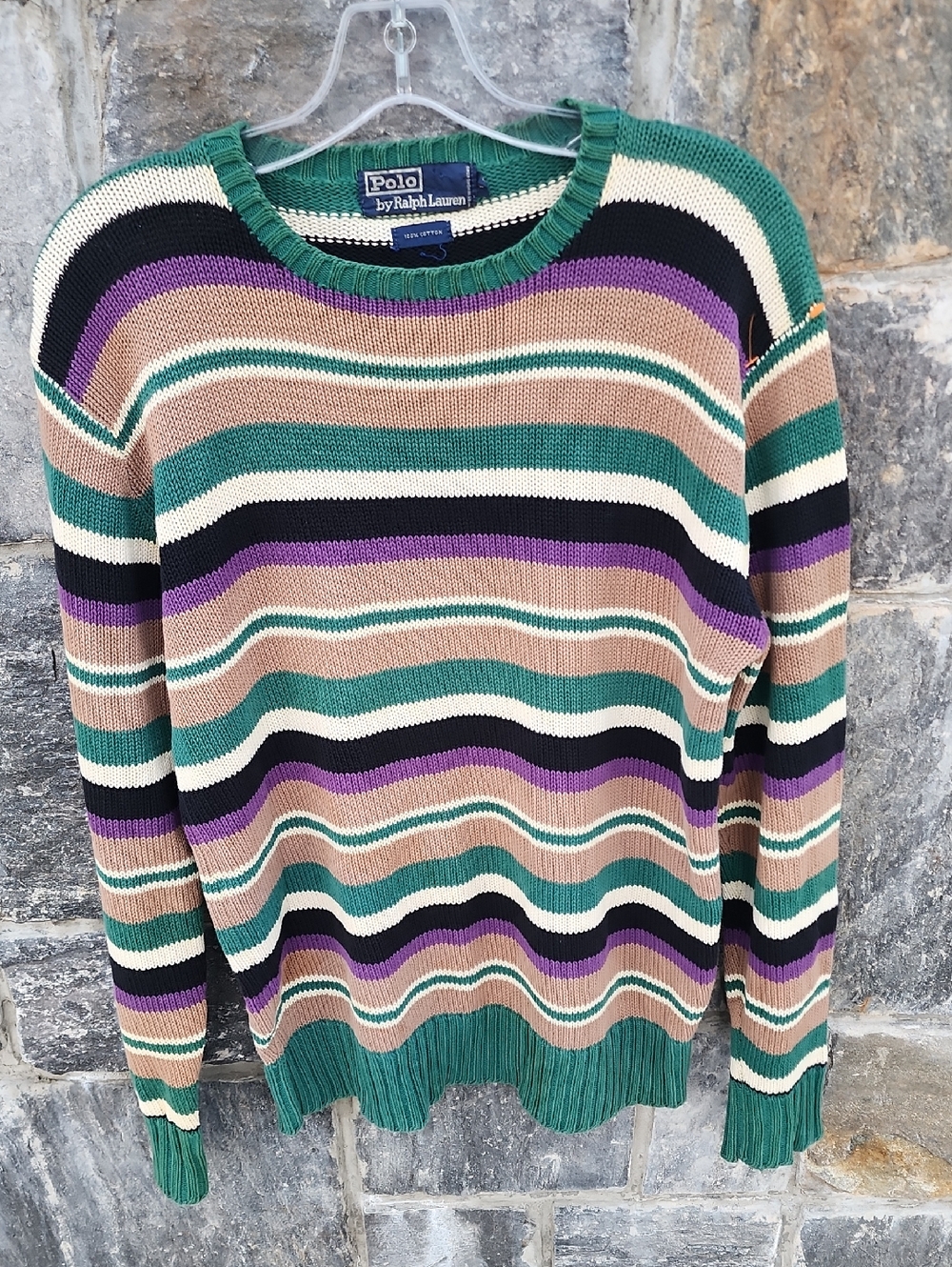 Polo by Ralph Lauren Striped Crewneck Sweater - Green/Tan/Purple/Black/Cream